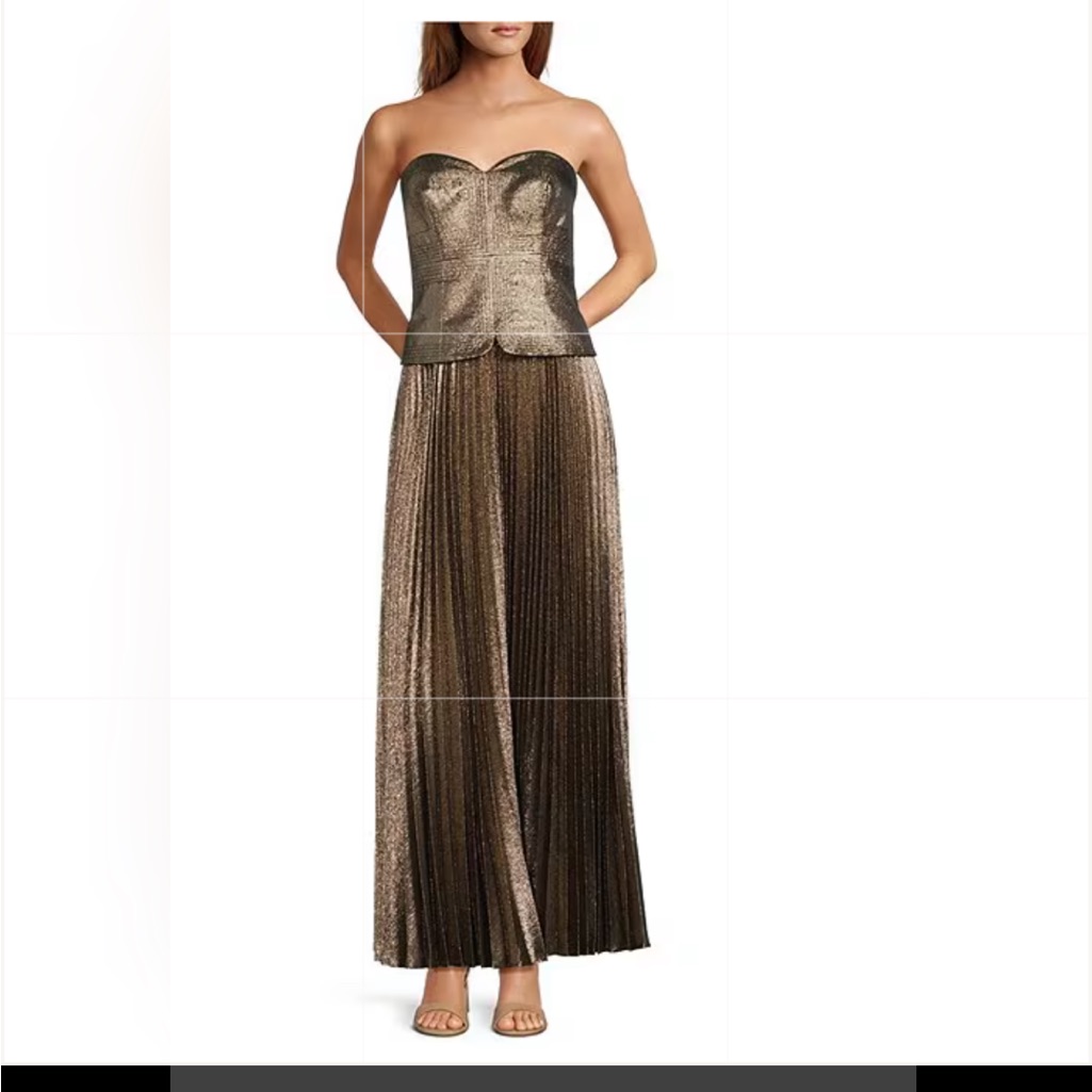 Antonio Melani Billie Crepe Strapless Pleated Metallic Maxi Dress